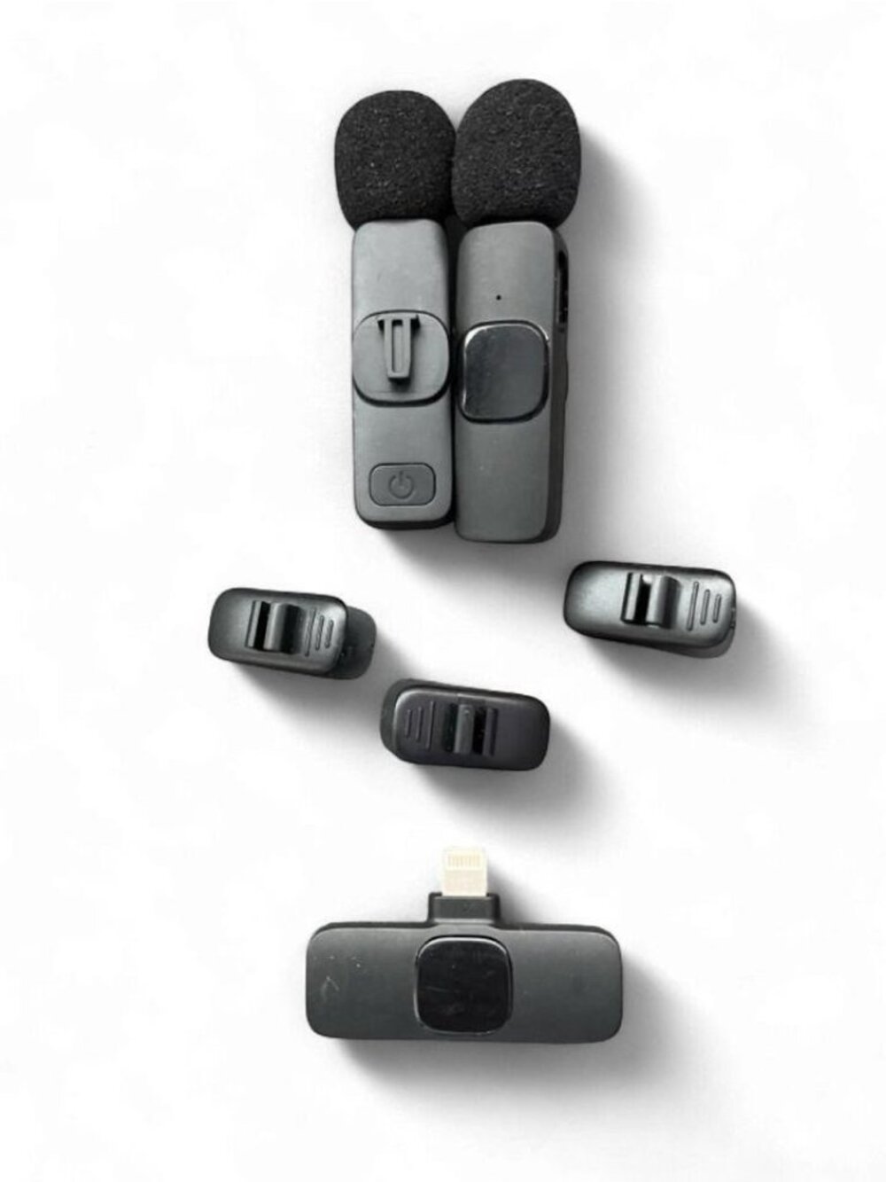 Wireless USB-C Lavalier/Lapel Microphone Set, Black w/ Clips & Windscreens